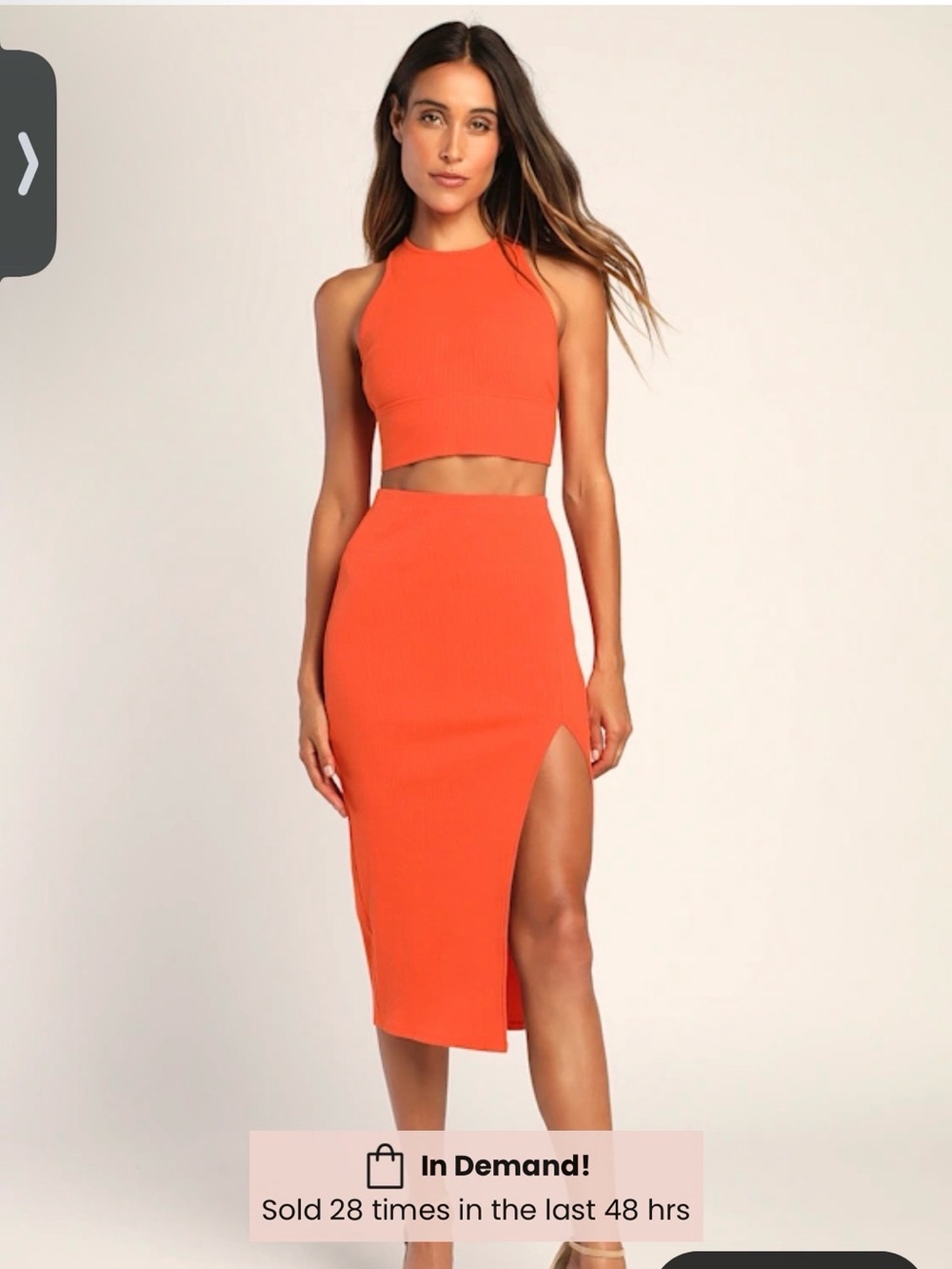 Lulu's Orange Ribbed Two-Piece Skirt Set